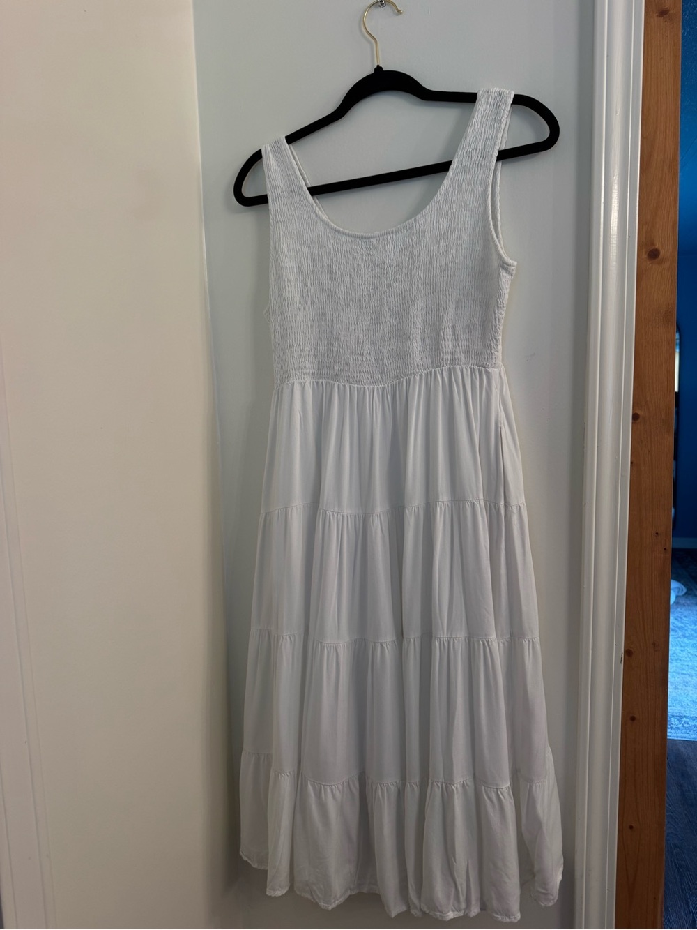 White Tiered Smocked Bodice Maxi Dress - Women